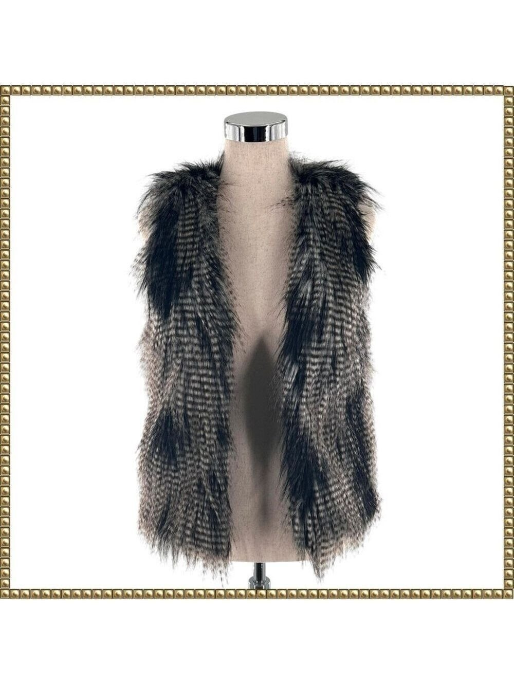 H&M Divided Black Brown White Animal Print Faux Fur Vest Size 4